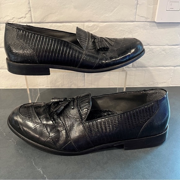 Stacy Adams sz 11 black snakeskin leather tassel loafers - Picture 4 of 16